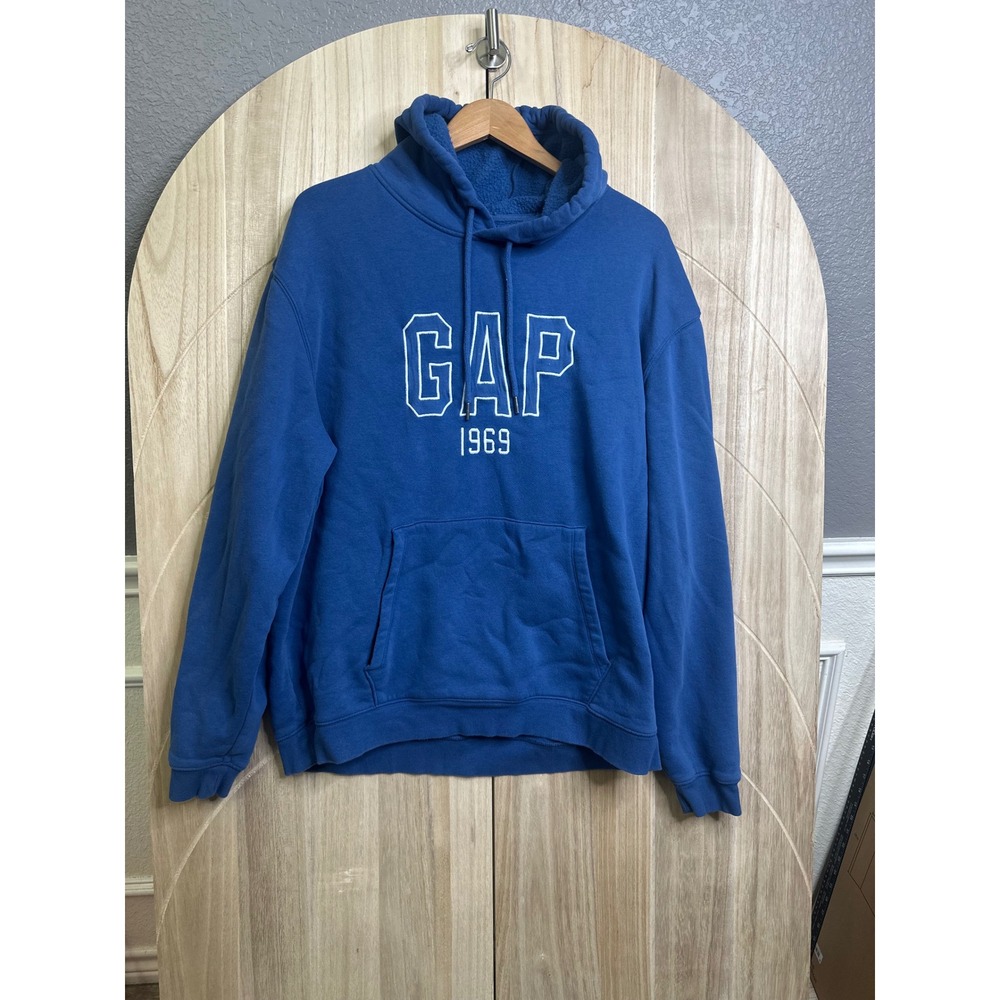 Gap 1969 Arch Logo Pullover Hoodie Mens XL Blue Fleece Sweatshirt